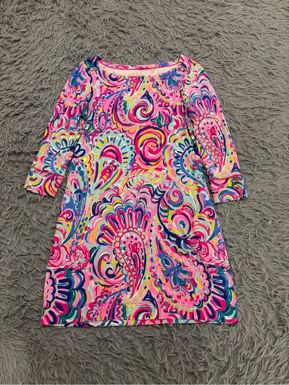 Lilly Pulitzer Sophie Shift Dress Women’s Medium Pink Paisley 3/4 Sleeve Resort